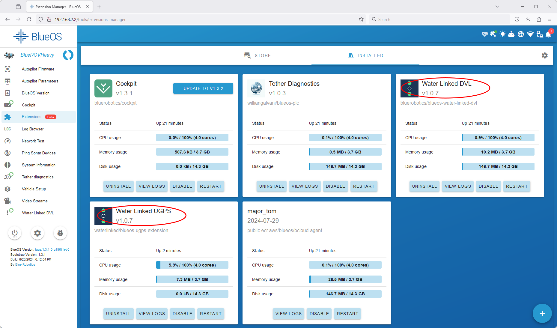 bluerov2_blueos_installed_extensions_ugps_dvl_version_marked